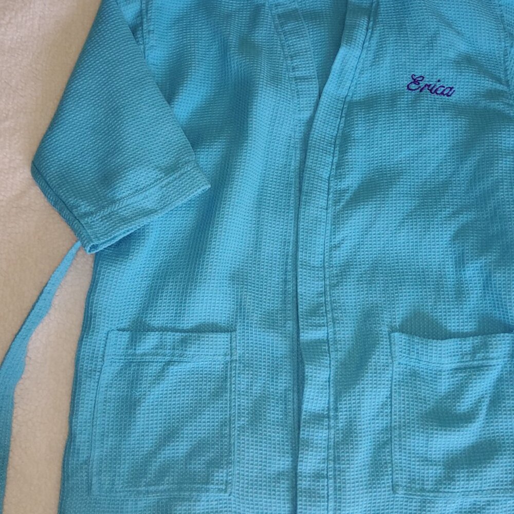 Embroidered "Erica" Waffle Weave Kimono RobeKimono Thigh Length Robe - Picture 6 of 9